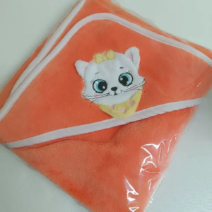 cape de bain en éponge bambou et broderie chat 