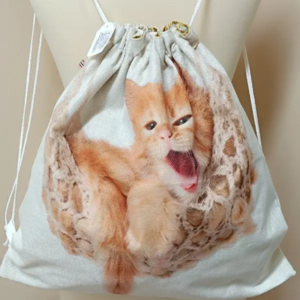 Sac à dos en coton motif chat 