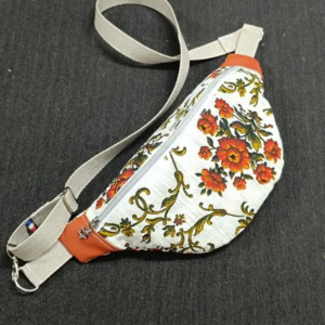 Sac bananepoitrine en tissus coton vintage fleur et simili-cuir 