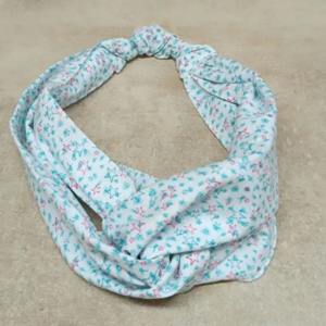 Bandeau à cheveux tissu coton motif étoile turquoise fait main 