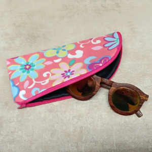 Étui à lunettes en tissu coton printemps avec zip - Fait main 