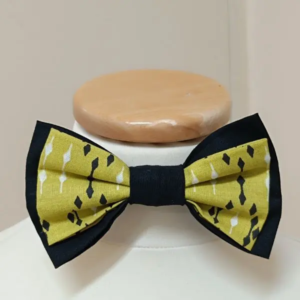 Nœud papillon en tissu coton vert et noir avec élastique réglable 