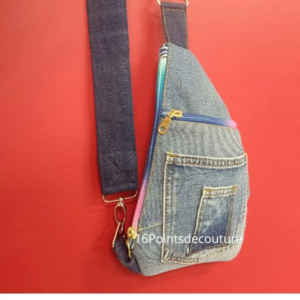 Sacoche poitrine Axel en jean recyclé – Sac artisanal éco-responsable