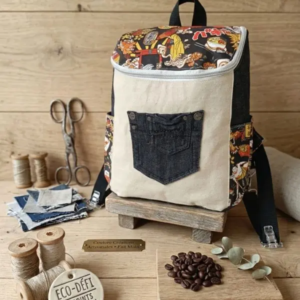 Sac à dos en jean recyclé et tissu japonais – Création artisanale unique