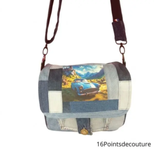 Sac Besace Alban – Voiture Bleue Jean Recyclé & Patchwork