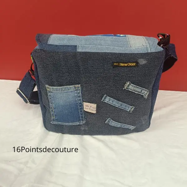 Sac Besace Alban – Voiture Bleue Jean Recyclé & Patchwork2