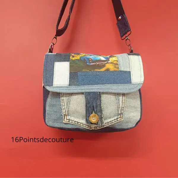 Sac Besace Alban – Voiture Bleue Jean Recyclé & Patchwork4