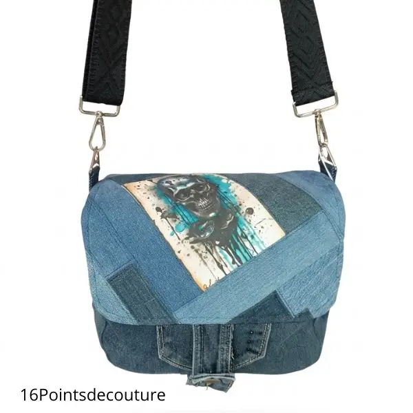 Sac Besace avec Rabat – Motif Tête de Mort Jean Recyclé