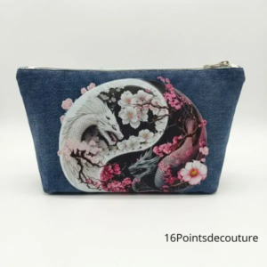 Trousse Julie XL Dragon Yin & Yang en jean recyclé