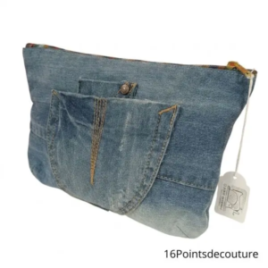 Trousse Julie XL en jean recyclé – Grande trousse artisanale