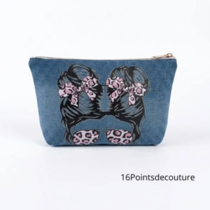 Trousse Julie XL Tête à lunettes en jean recyclé – Création artisanale