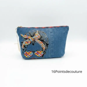 Trousse Julie XL Tête à lunettes puzzle en jean recyclé