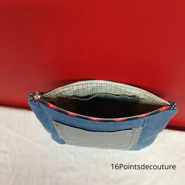 Trousse Julie XL Tête à lunettes puzzle en jean recyclé2