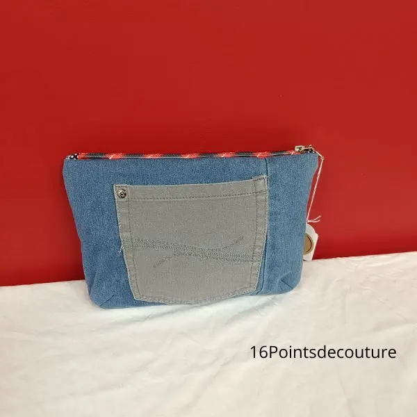 Trousse Julie XL Tête à lunettes puzzle en jean recyclé3