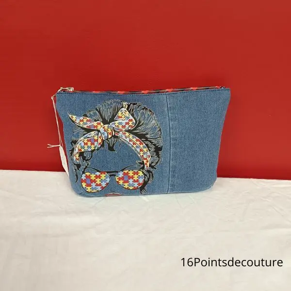Trousse Julie XL Tête à lunettes puzzle en jean recyclé4